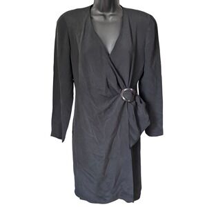 Vintage 90's 100% Silk Wrap Dress Size 4 Black Classy